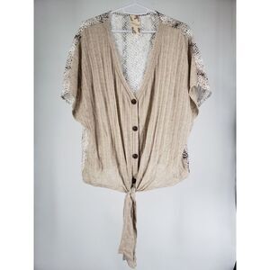 Blu Pepper Size S Oversized Animal Snake Print Back Button Front V-Neck Knit Top